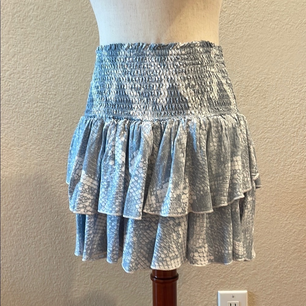 Blue Snake Print Ruffle Skirt by OLIVACIOUS Sz Lg